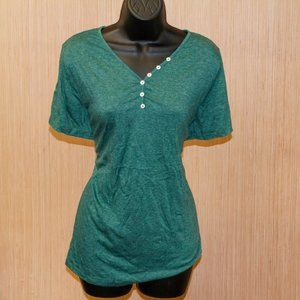 Womens Henley Short Sleeve Button up T Shirt Casual Soft Basic Tops Blouse - L